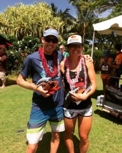 Mike Sullivan and Bree Wee, first place male and female finishers in the Kona Half Marathon